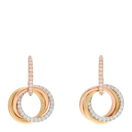 18K Yellow Pink White Gold Diamond Trinity Half Pave Drop Earrings