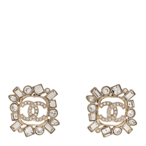 Metal Crystal Baguette High Society CC Earrings Gold
