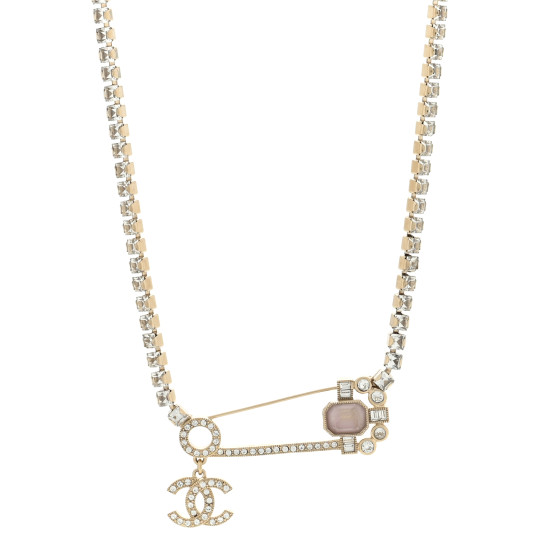 Crystal Pin Necklace Gold Pink
