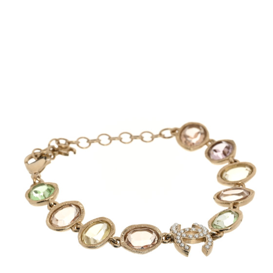 Metal Glass Crystal Strass Pearl CC Chain Bracelet Gold Multicolor Pearly White