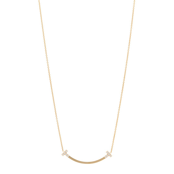 18K Yellow Gold Diamond .19ctw Medium T Smile Pendant Necklace