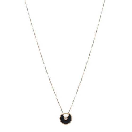 18K Pink Gold Diamond Black Onyx XS Amulette de Cartier Pendant Necklace
