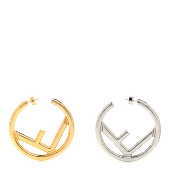 Metal FF Hoop Earrings Gold Silver