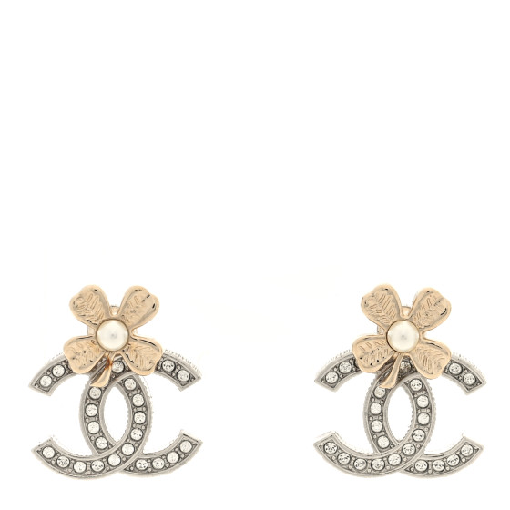 Crystal CC Clover Earrings Silver Gold