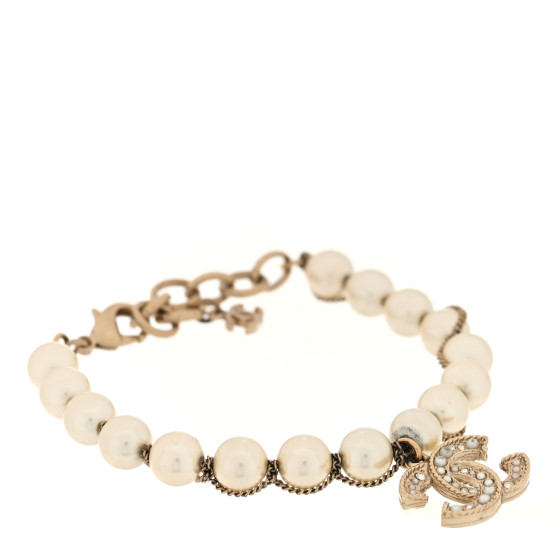 Pearl Crystal CC Bracelet Gold