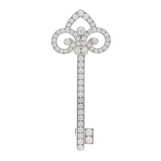 Platinum Diamond Fleur de Lis Key Brooch