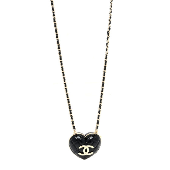 Resin CC Heart Crossbody Locket Necklace Gold Black