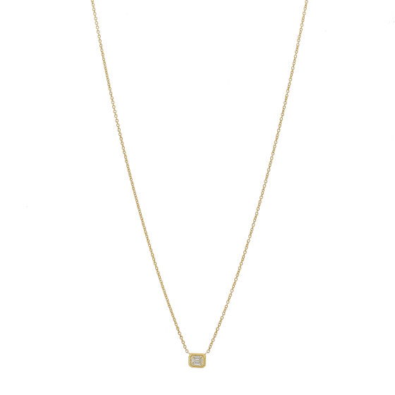 18K Yellow Gold Diamond .17ct Emerald Cut Solitaire Pendant Necklace