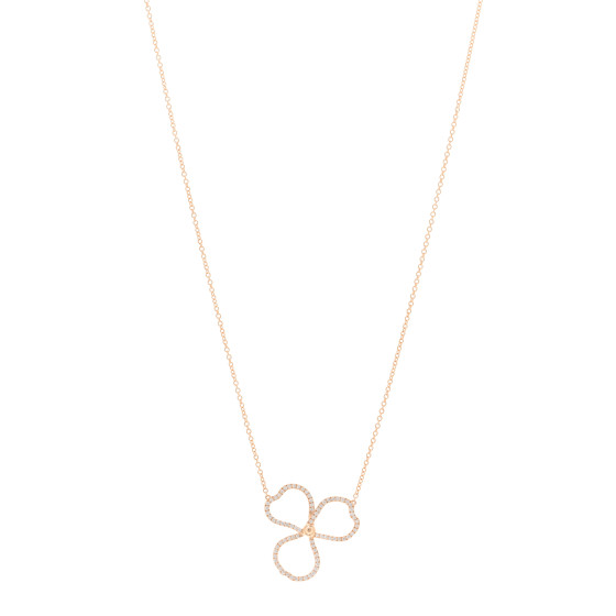 18K Rose Gold Diamond Open Flower Paper Flowers Pendant Necklace