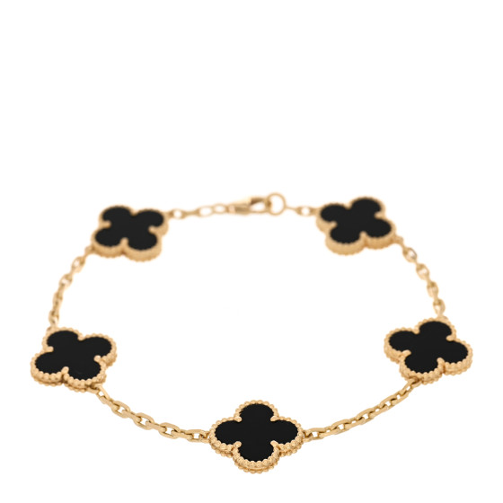 18K Yellow Gold Black Onyx 5 Motifs Vintage Alhambra Bracelet