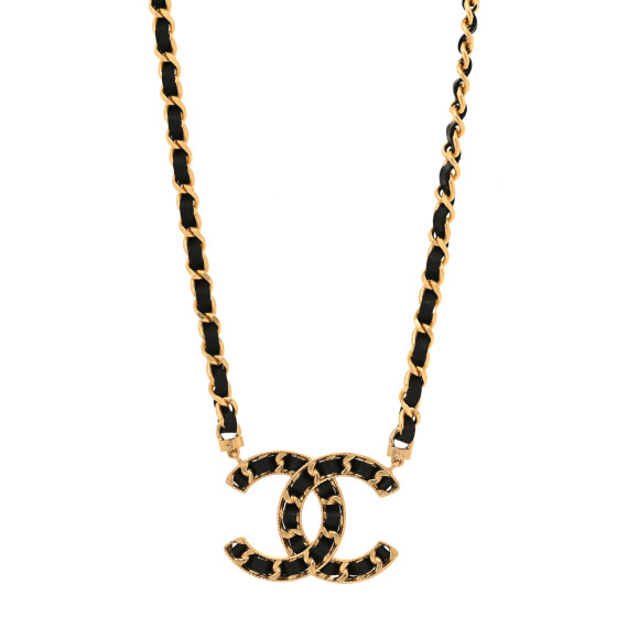 Metal Lambskin CC Buckle Up Necklace Black Gold