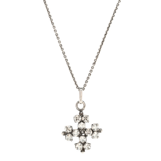 Metal Crystal Cross Pendant Necklace Silver