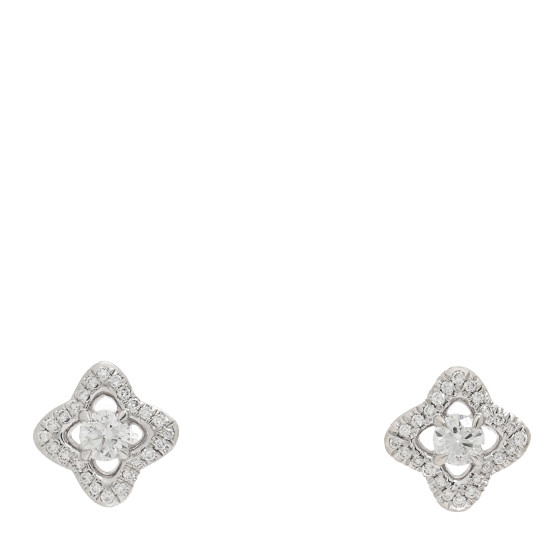 18K White Gold Diamond 9mm Venetian Quatrefoil Stud Earrings