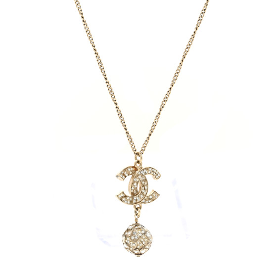 Pearl Crystal CC Pendant Necklace Gold