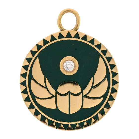 18K Yellow Gold Diamond Champleve Enamel Protection Medallion Pendant Green