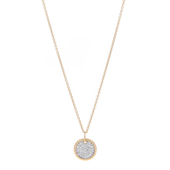 18K Yellow Gold Diamond Cable Collectibles Pave Charm Pendant Necklace