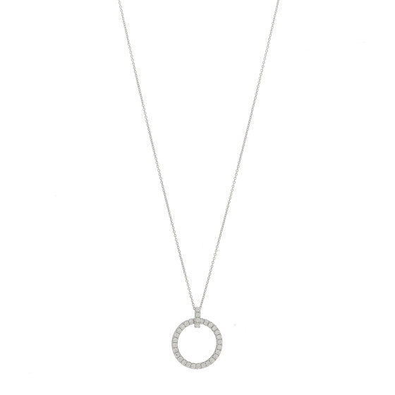 18K White Gold Diamond Circle Pendant Necklace