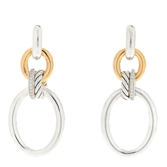 Sterling Silver 18K Yellow Gold Diamond DY Mercer Circular Drop Earrings