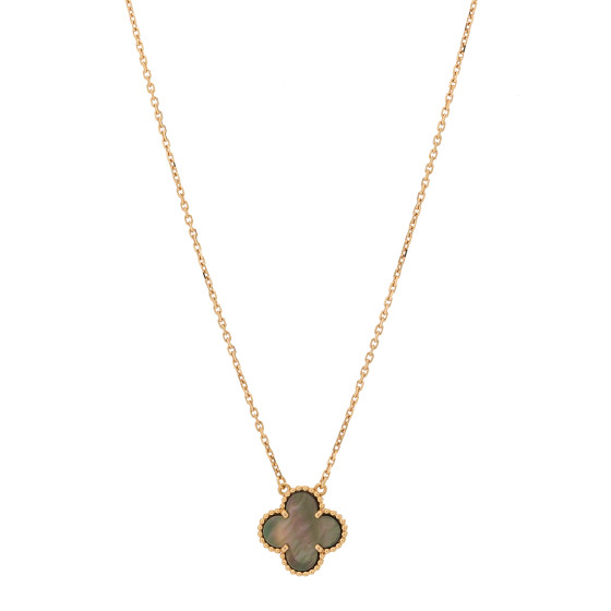 18K Rose Gold Gray Mother of Pearl Vintage Alhambra Pendant Necklace