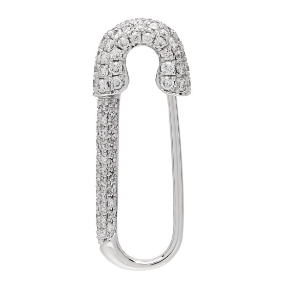 18K White Gold Diamond Mini Safety Pin Earring