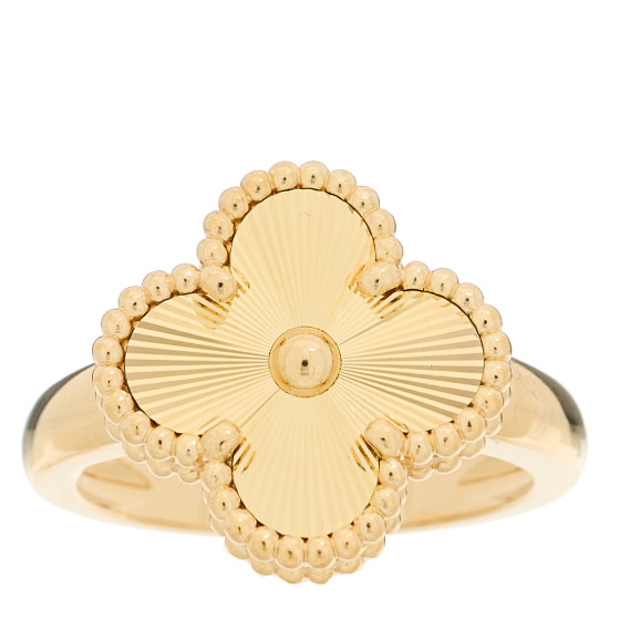 18K Yellow Gold Guilloche Vintage Alhambra Ring 52 6