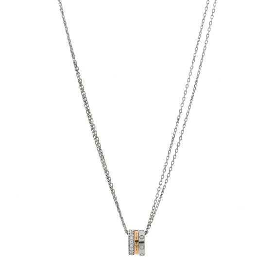18K White Pink Gold Diamond Three Ring LOVE Pendant Necklace