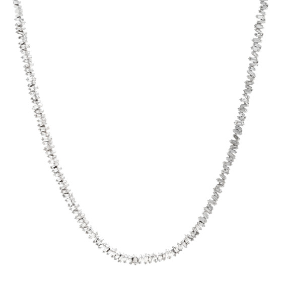 18K White Gold Diamond Mini Fireworks Baguette Tennis Necklace