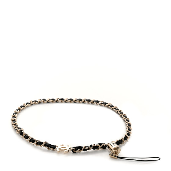 Metal Lambskin CC iPhone Chain Strap Gold Black