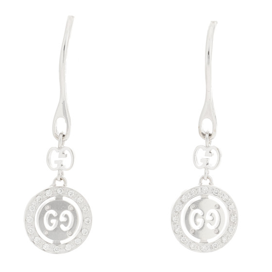 18K White Gold Diamond Icon Twirl Drop Earrings