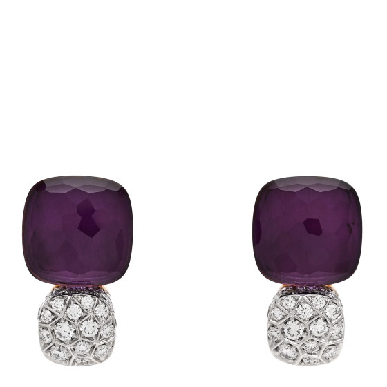 18K Rose White Gold Diamond Amethyst Nudo Earrings
