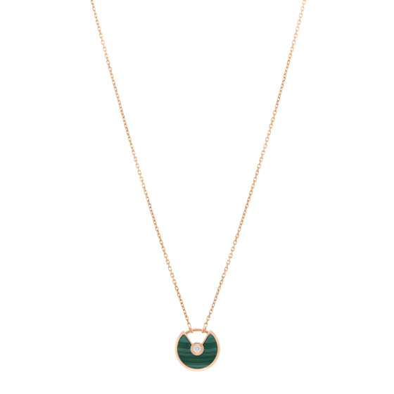 18K Pink Gold Diamond Malachite XS Amulette de Cartier Pendant Necklace