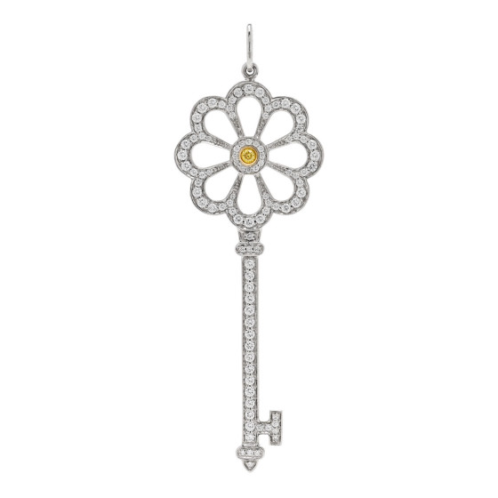 Platinum 18K Yellow Gold Yellow Diamond Bloom Key Pendant