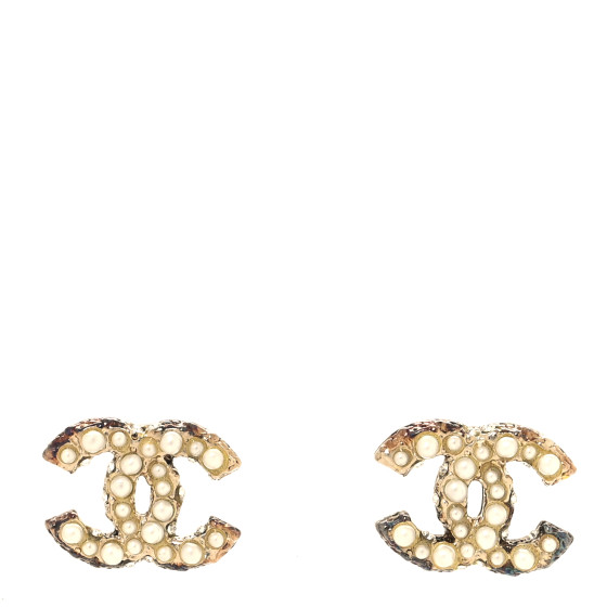 Pearl Crystal CC Earrings Light Gold