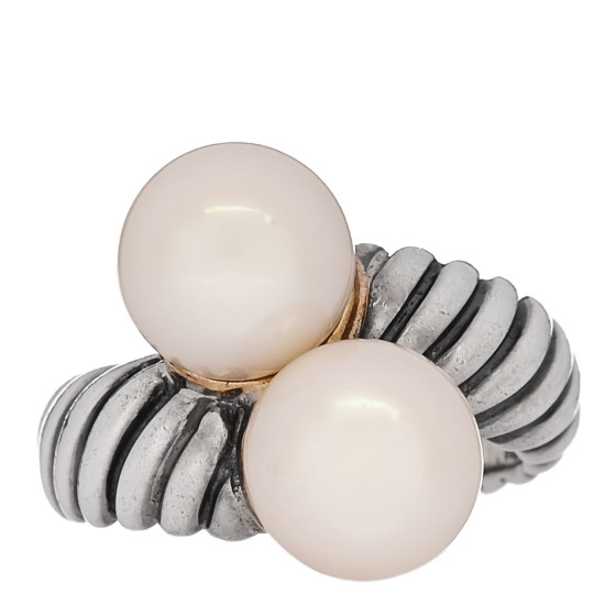 Sterling Silver 18K Yellow Gold Pearl Cable Bypass Ring 52 6