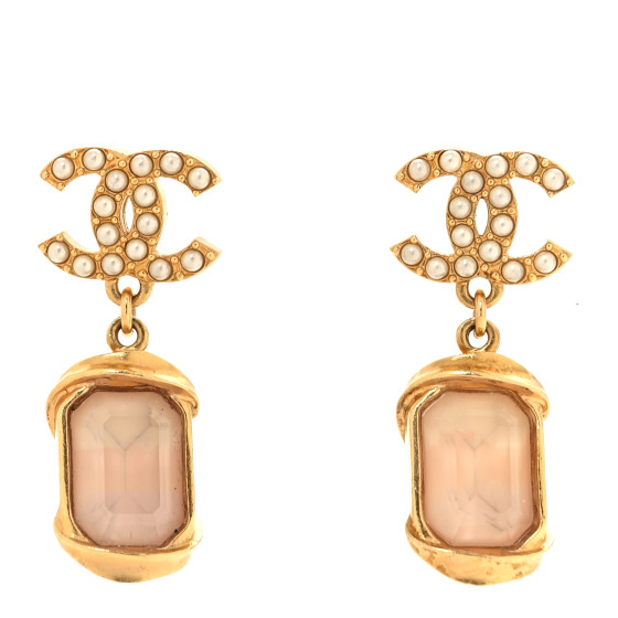 Metal Crystal Pearl CC Drop Earrings i Gold Pink