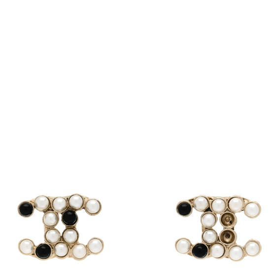 Resin Pearl CC Earrings Gold White Black