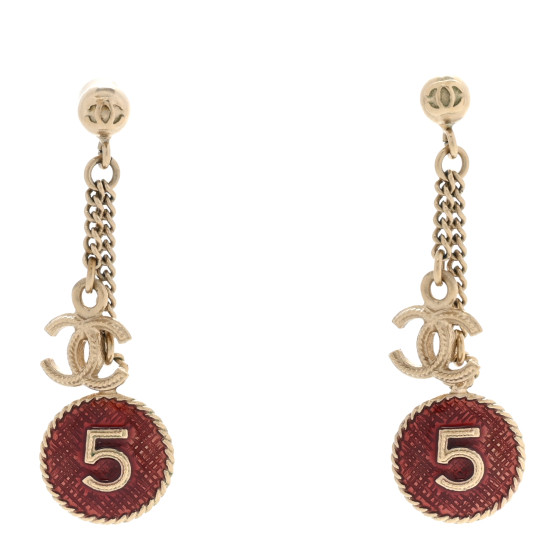 Enamel CC Drop Earrings Red Gold