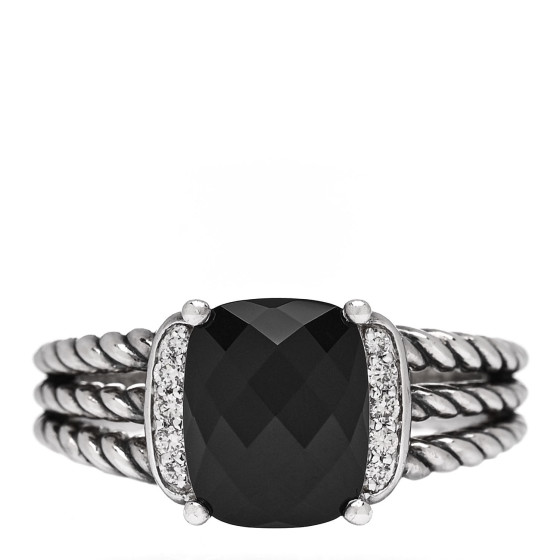 Sterling Silver Diamond Black Onyx 10mm Petite Wheaton Ring 57 8