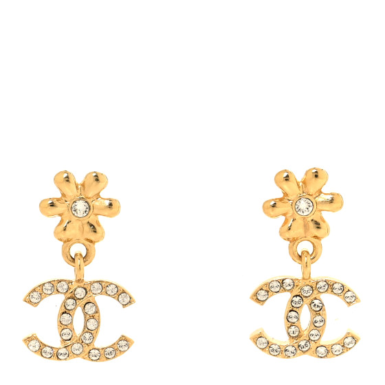 Crystal CC Flower Drop Earrings Gold