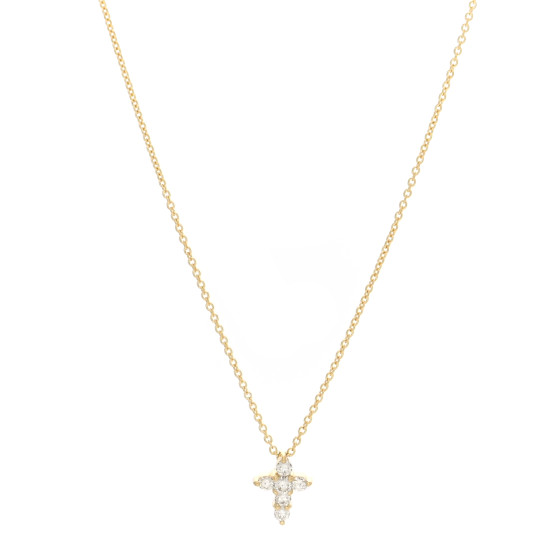 18K Yellow Gold Diamond Tiny Treasures Mini Cross Pendant Necklace