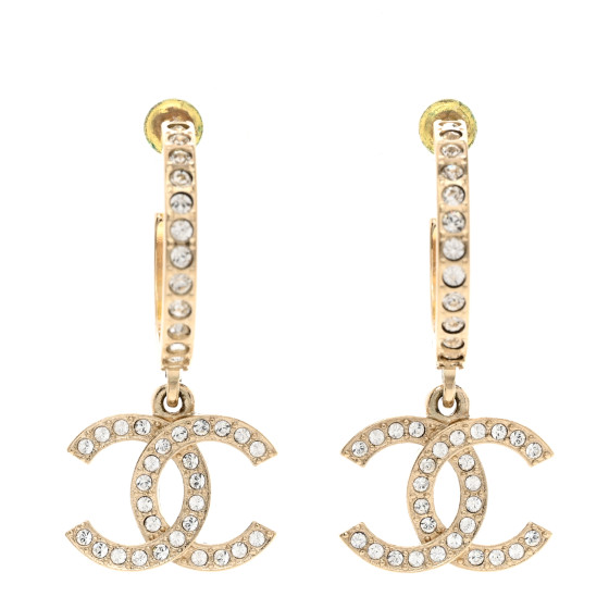 Crystal Lock Symbols CC Hoop Drop Earrings Gold