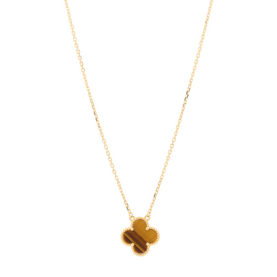 18K Yellow Gold Tiger Eye Vintage Alhambra Pendant Necklace