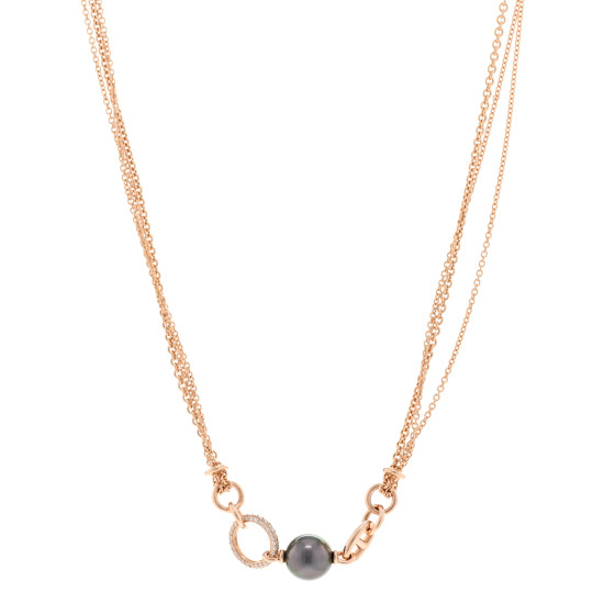 18K Rose Gold Diamond Black Tahitian Pearl Albertine Necklace ST