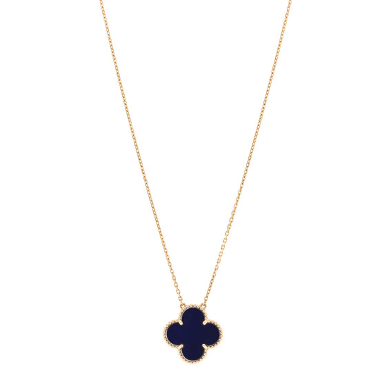 18K Yellow Gold Blue Sevres Porcelain Magic Alhambra Vendome Necklace