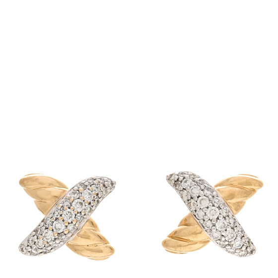 18K Yellow Gold Diamond Pave X Earrings