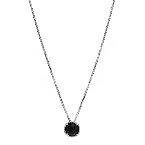 Sterling Silver Black Onyx 8mm Petite Chatelaine Pendant Necklace