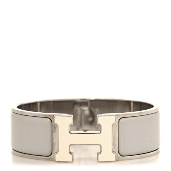 Enamel Wide Clic Clac H Bracelet GM Blanc Marron Glace