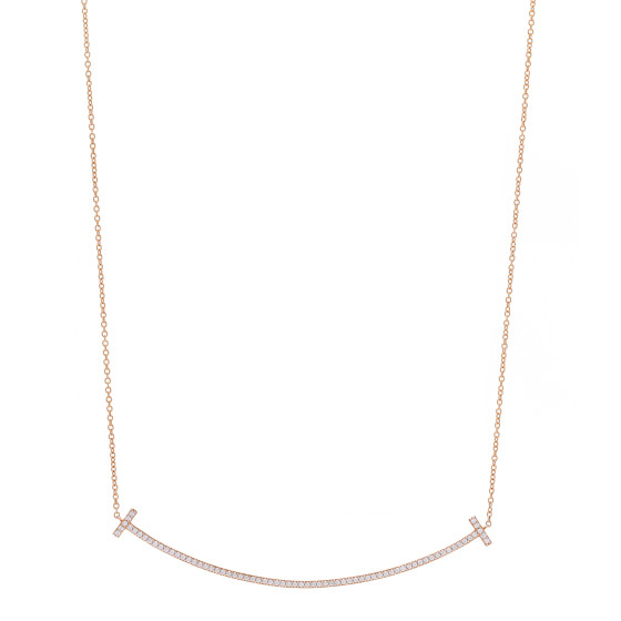 18K Rose Gold Diamond Large T Smile Pendant Necklace