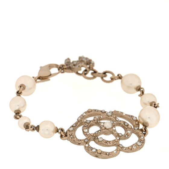Swarovski Crystal Pearl Camellia CC Bracelet Gold