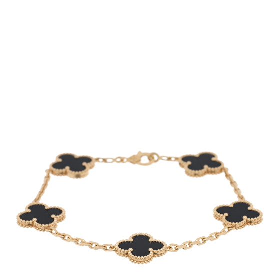 18K Yellow Gold Black Onyx 5 Motifs Vintage Alhambra Bracelet